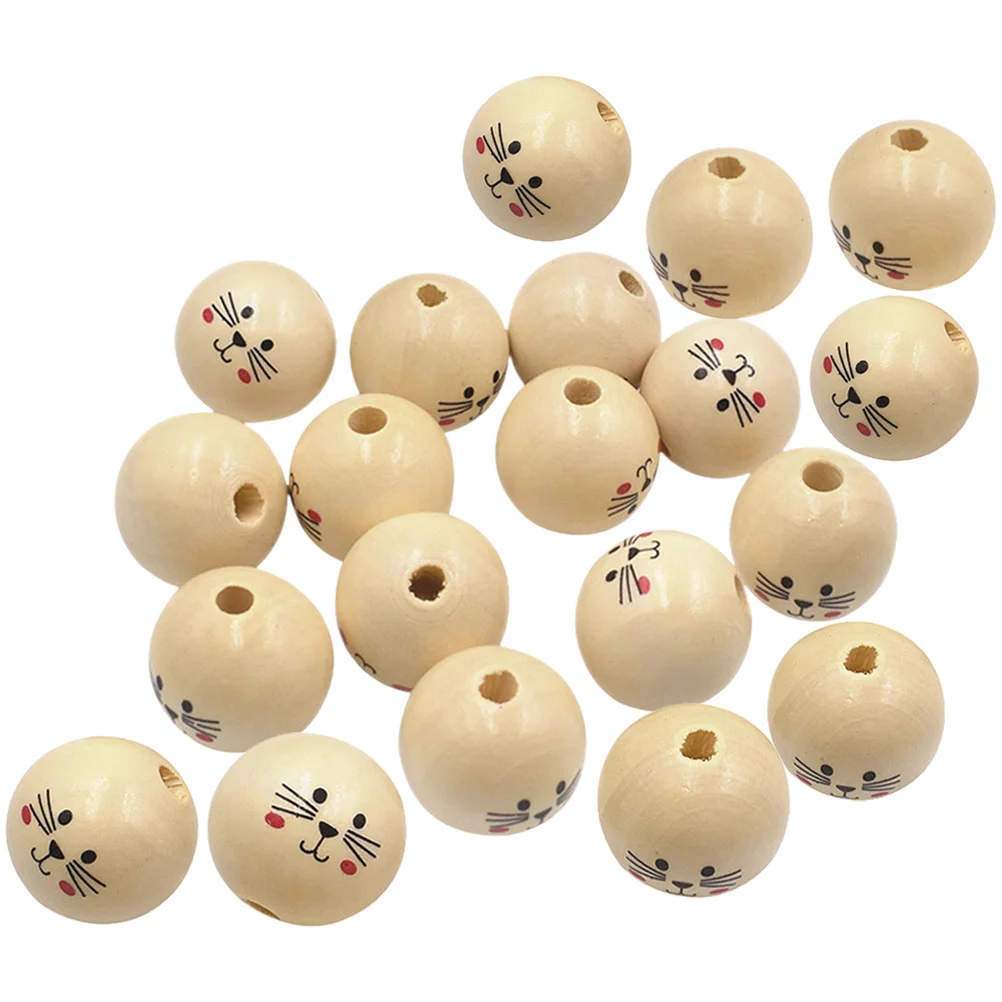

20 Pcs Bulk Jewelry Cat Wooden Beads Craft Holes Bracelets Round 0.6CM Spacer Making Wreath