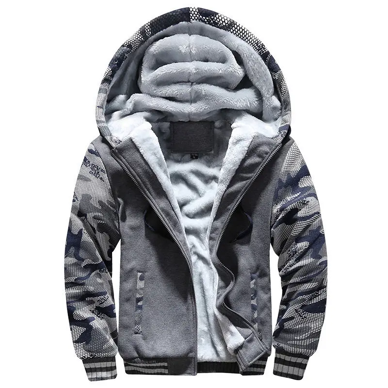 

Grey Hoodies Men Winter Jacket Fashion Thick Men's Hooded Sweatshirt Male Warm Fur Liner Sportswear Tracksuits Mens Coats E757