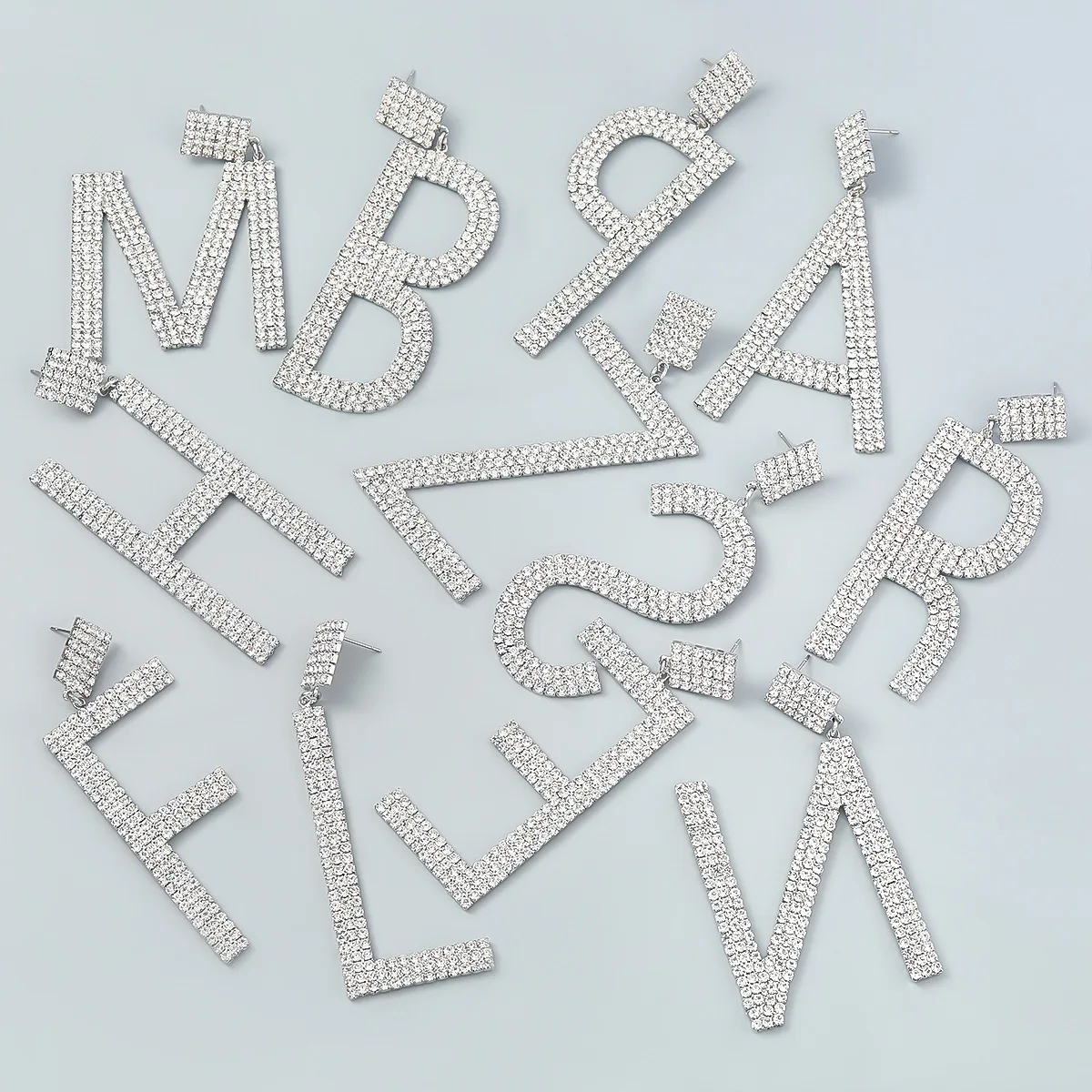 New Trend Rhinestones 26 English Letters Gold Earrings Women's Popular Exaggerated Dangle Banquet Jewelry Accessories |