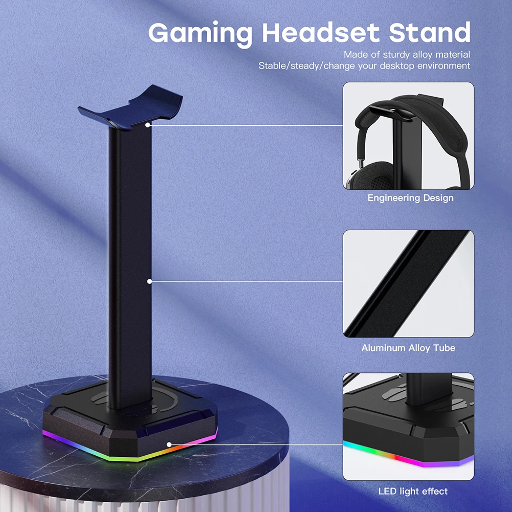 

Headphone Stand Holder Rack RGB Backlight Head Mounted Headphone Stand Rack Desktop Organizer Vertical Bracket Hanger