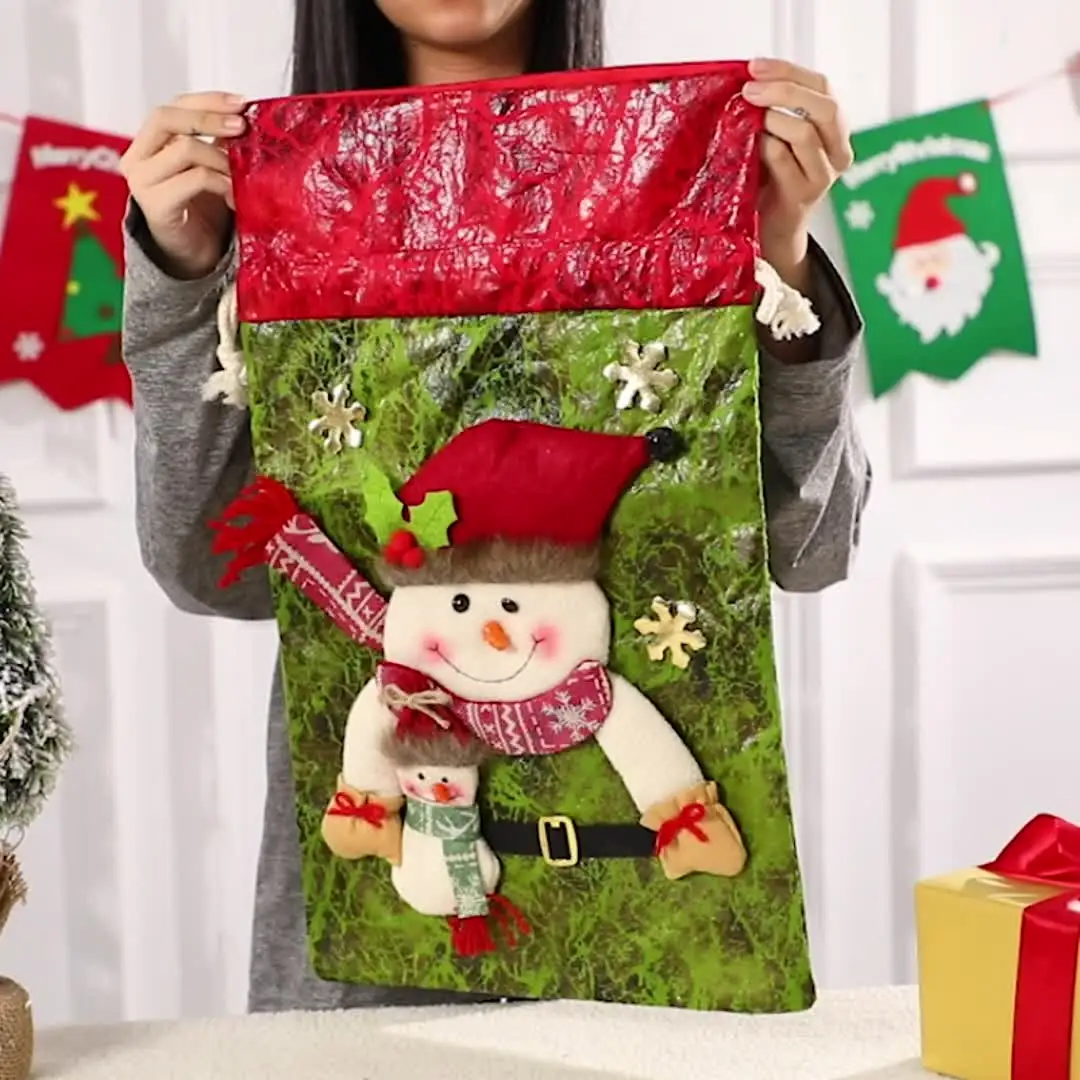 

Christmas gift bag Santa Claus backpack bag large imitation leather Christmas doll three-dimensional candy bag Christmas decorat