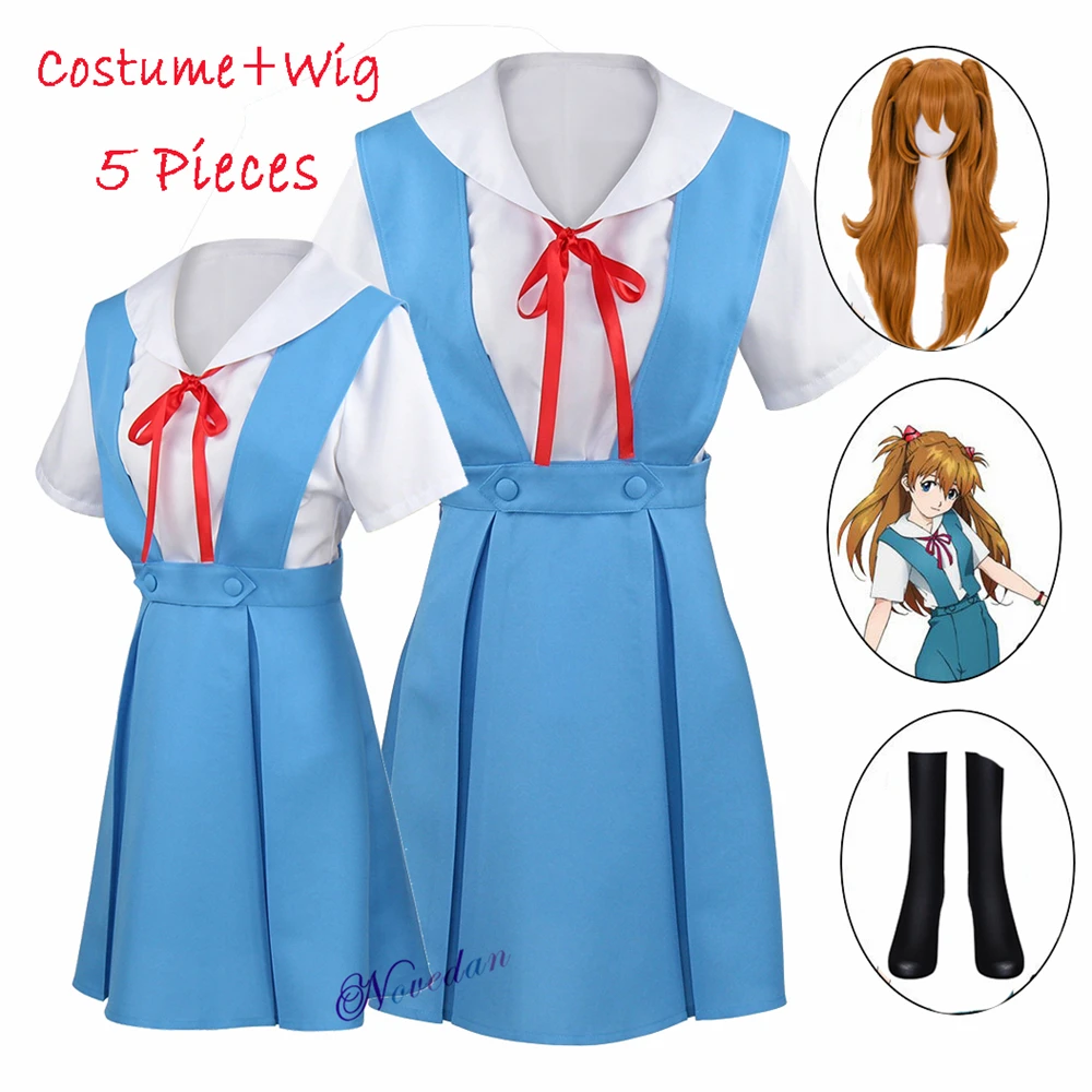 

Japanese Anime EVA Girls Women Cosplay Asuka Langley Soryu Tokyo Ayanami Rei Costume School Uniform And Wig