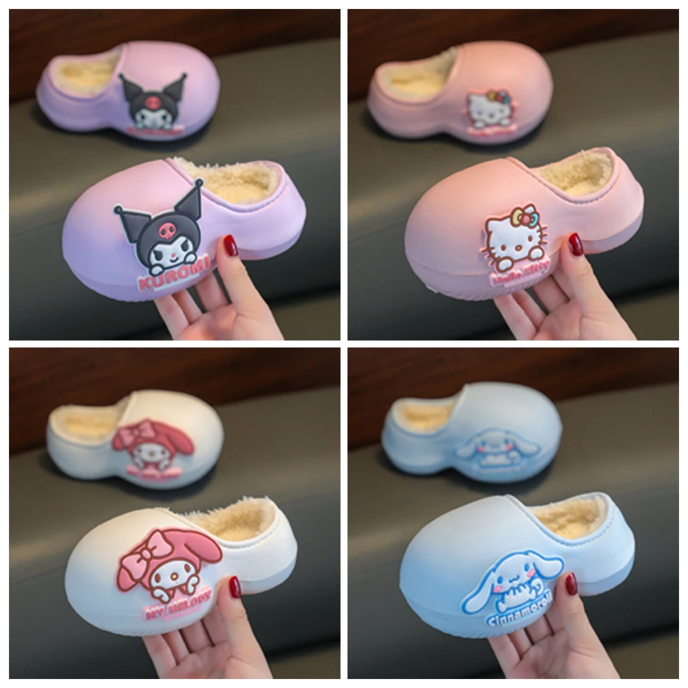 

Kawaii Sanrio Hello Kitty Cinnamoroll My Melody Plush Indoor Slippers Warm Cartoon Anime Anti Slip Waterproof Children's Shoes
