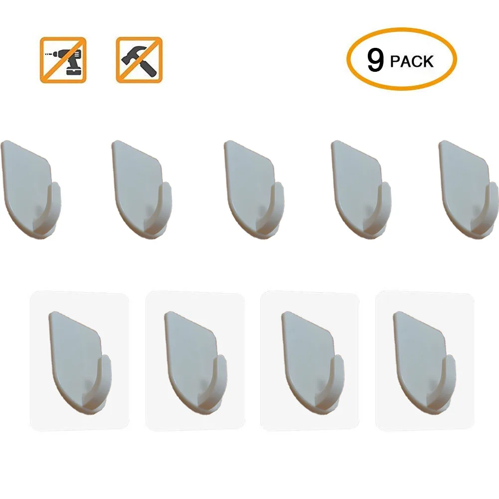 

9pcs Rectangle Hook Door Holder Hanger Traceless Mucilage Glue Plastic Practical
