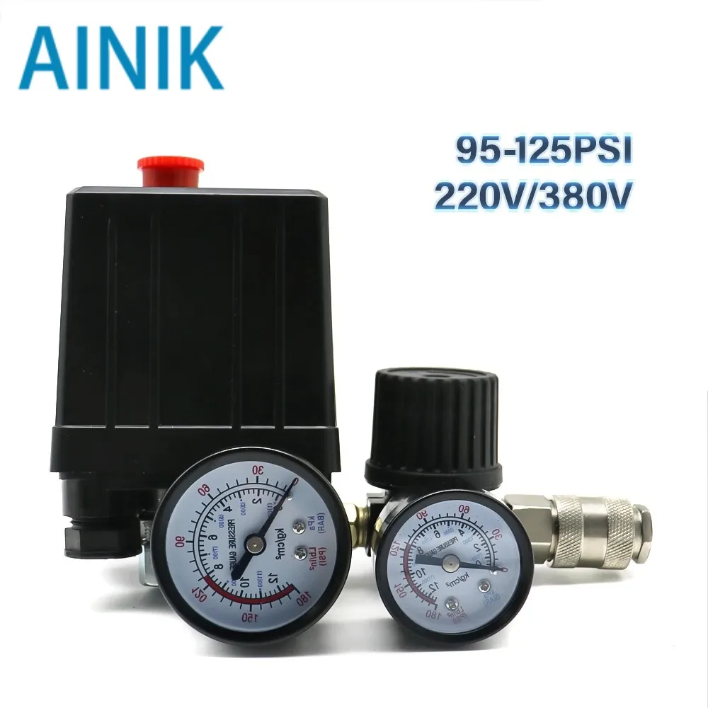 Pump Pressure Control Switch 4 Port 220v/380v Manifold Relief Regulator 30-120psi Control Valve With Gauge