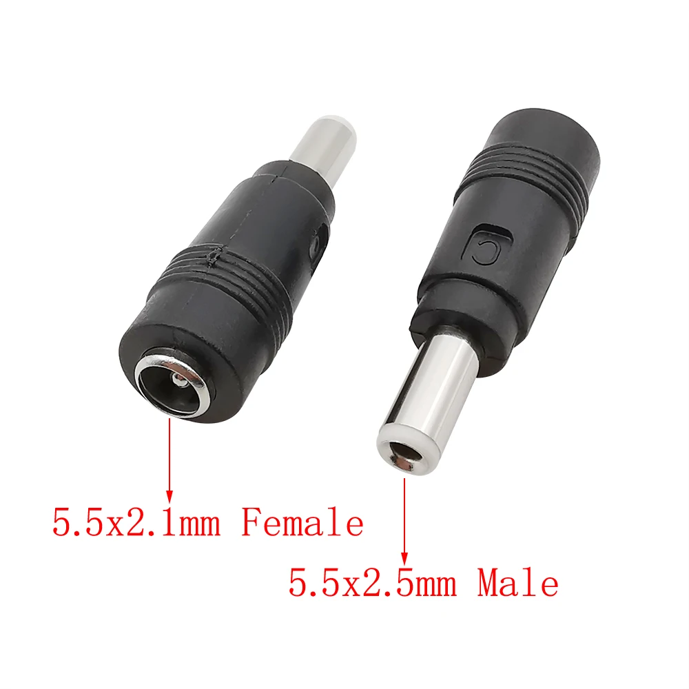 5/2/1Pcs DC Female 5.5x2.1mm to Male 5.5mm x 2.5 mm DC Power Plug Jack Connector Converter Barrel Adapter Plugs Connectors