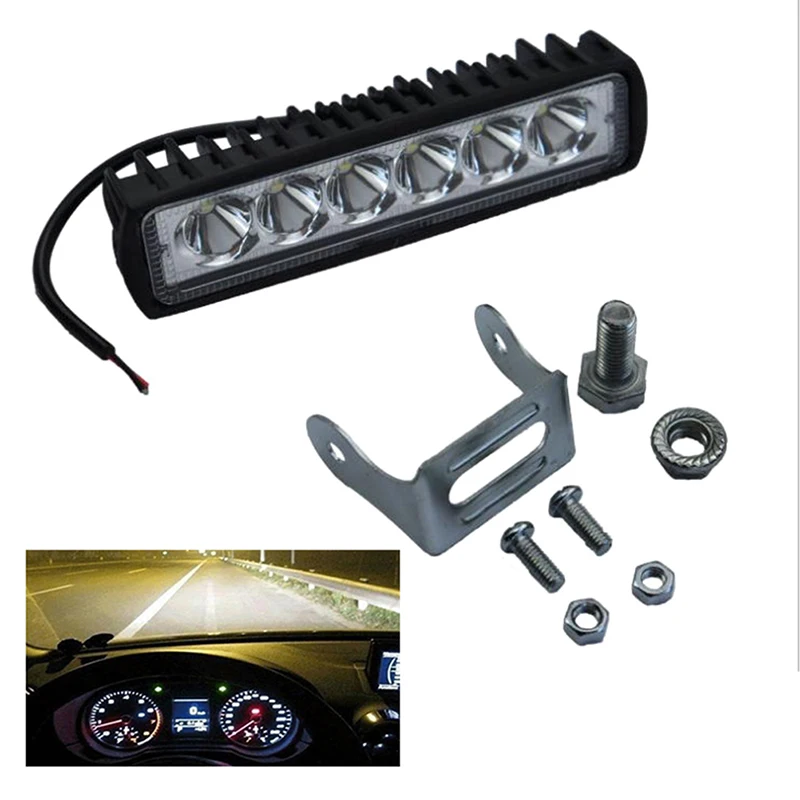 

Hot Sale 6inch 18W 6 LED Work Light Bar Spotlight Flood Lamp Driving Fog Offroad LED Work Car Light for SUV led Bar beams