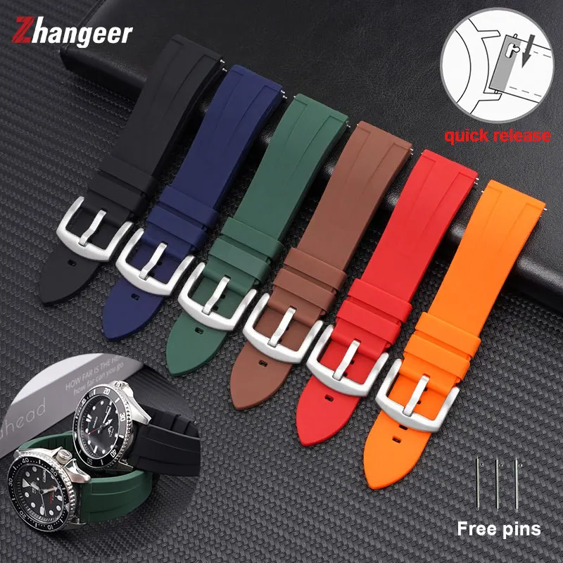 

Zhangeer 20mm 22mm 24mm Quick Release Soft and Breathable Silicone Strap Unisex Flat Interface Universal Steel Buckle Watchbands