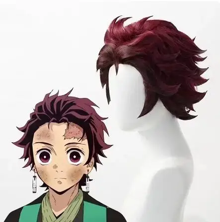 Парик для косплея Tanjiro Kamado из аниме парик коротких каштановых и коричневых