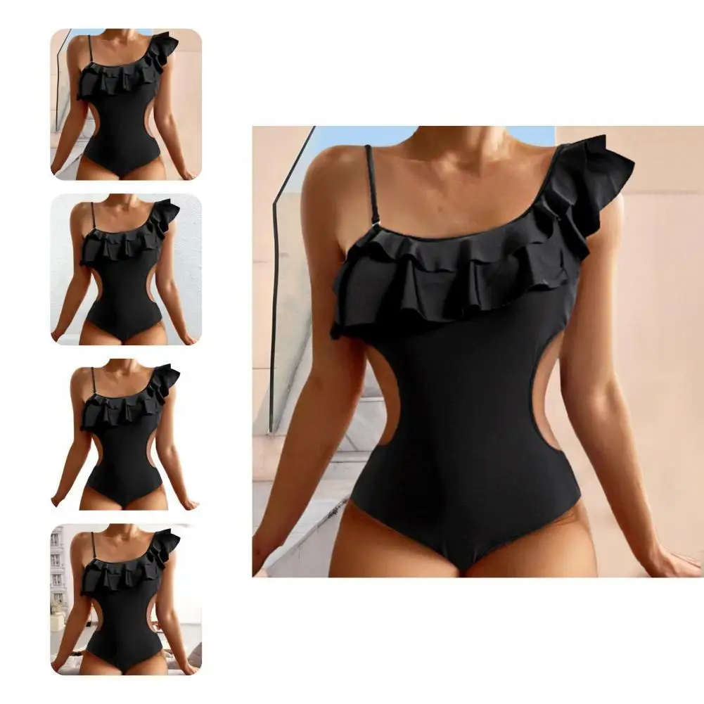 

Attractive Bodysuit Swimsuit Wire Free Great Elasticity One-piece Bikini Black One Piece Bodysuit Beach Wear