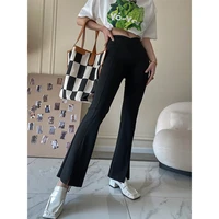 womens slim v waist micro flare pants chic streetwear black slim boot cut pants lady skinny flare long trousers