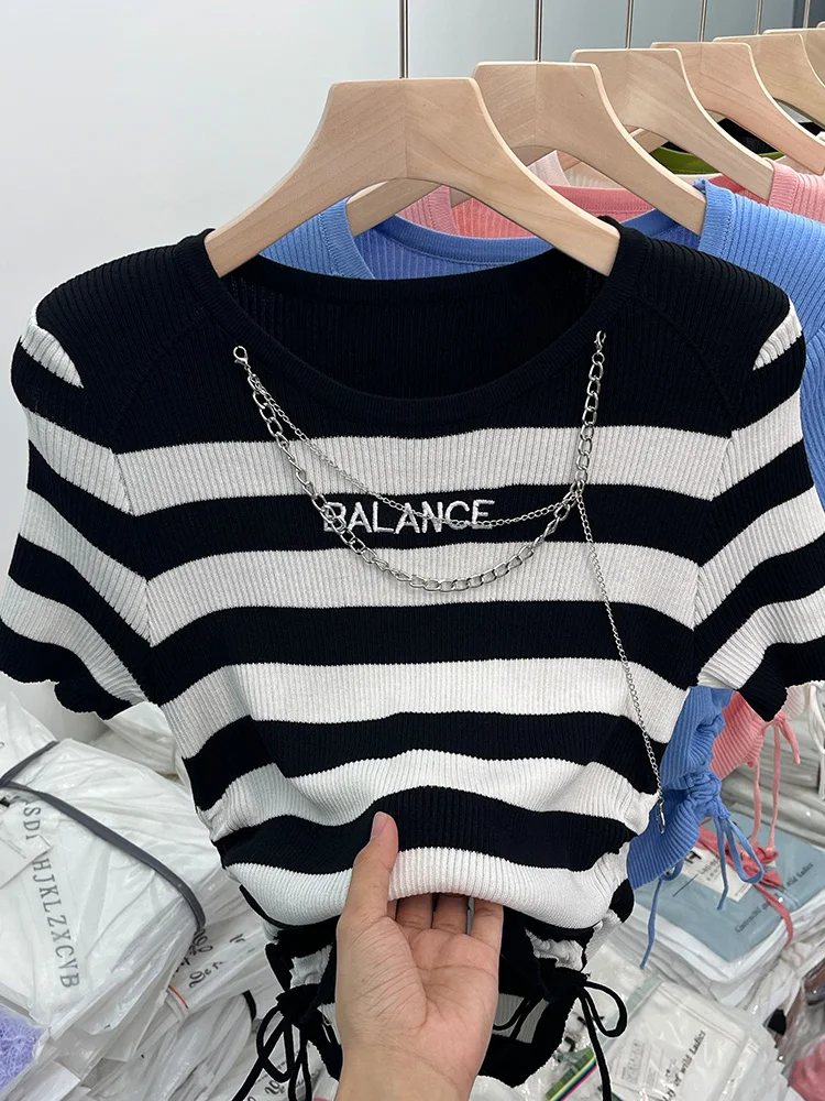 

Женская футболка в полоску, с круглым вырезом и коротким рукавом