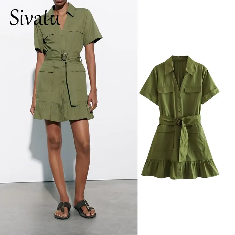 

Sivatu Traf Chic and Elegant Woman Dress Summer Midi Birthday Dress for Women Beach Dress Wih Belt Y2k Robe Female Dress