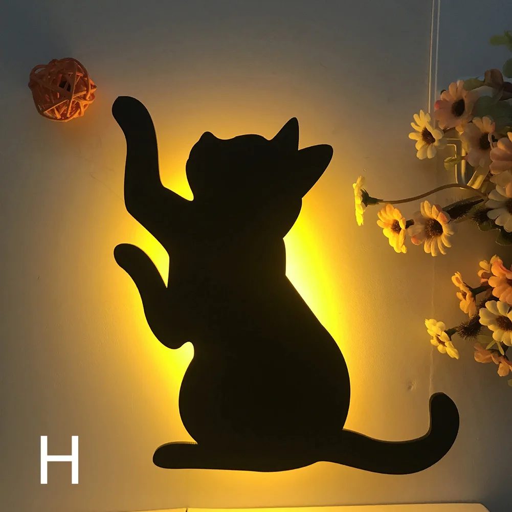 Voice Light Sensor Switch Cat Night Light LED Projection Light Wall Lamp Silhouette Lights Animal Light Bedroom images - 6