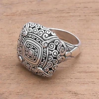 vintage swirl motif floral ring for women bohemian retro wide silver color engagement wedding band rings