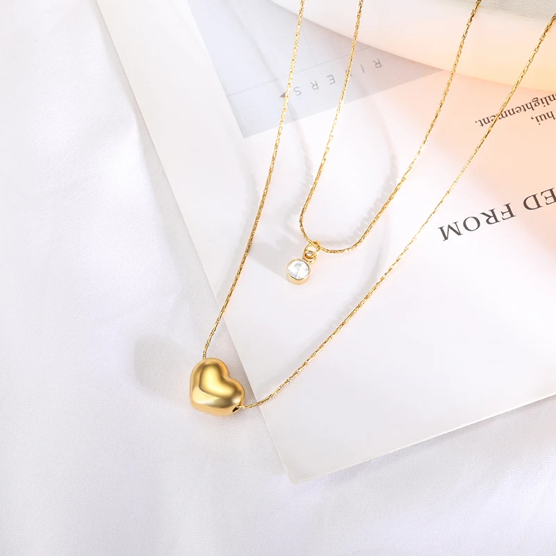 

Layered Love Heart Necklaces For Women Gold Color Chain CZ Zircon Pendant Necklace Wedding Gift