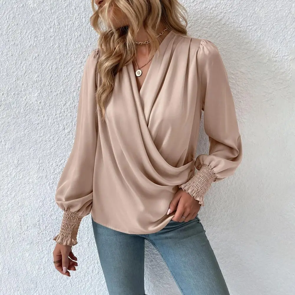 

Holiday Blouse Casual Chic Shirt Women's Elegant V-neck Lantern Sleeve Soft Stylish Commuter Party Solid Color Women's Top