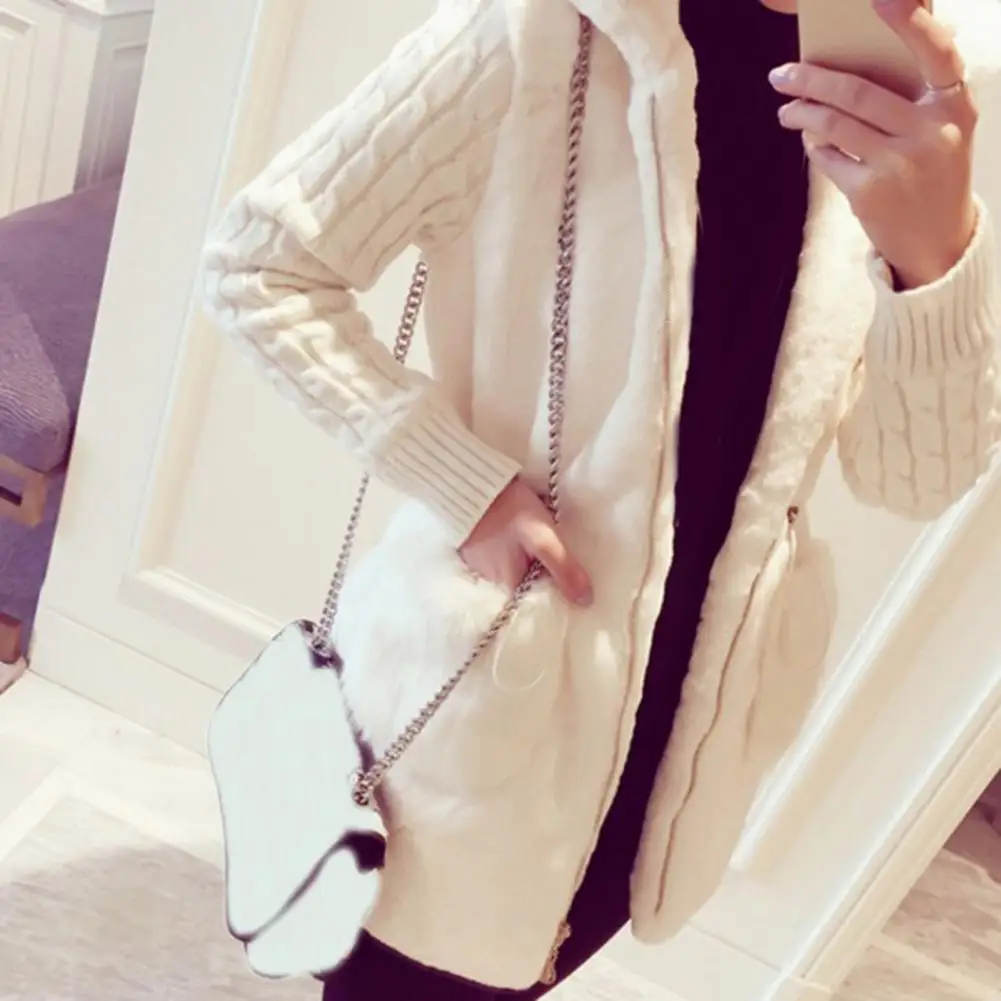 

Stylish Sweater Coat Thicken Outerwear Women Sweater Coat Plus Size Plush Lady Winter Coat