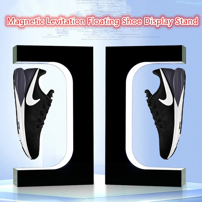 

European warehouse Levitating Shoe Display Floating Sneaker Stand with LED Light 360 Degree Rotation shopping mall Shoe Display