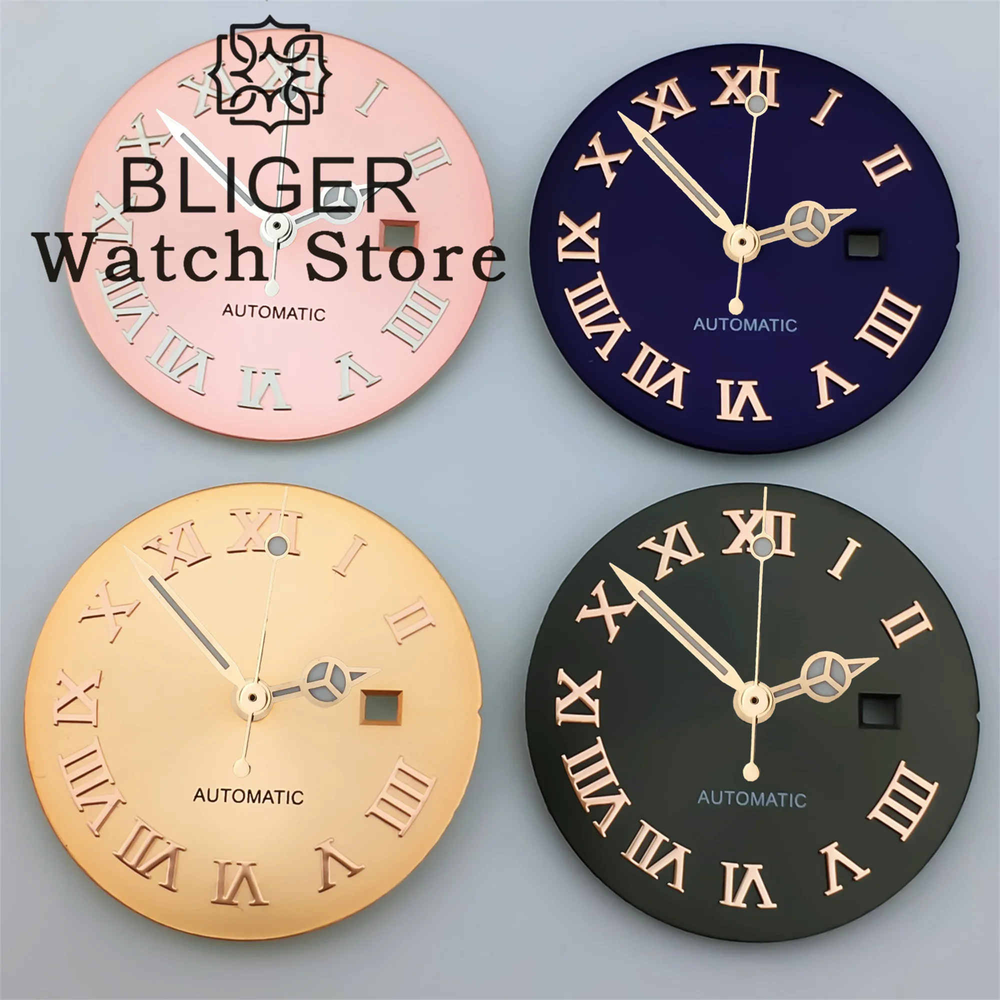 Циферблат BLIGER NH05 24 5 мм с стрелками розовое золото Пурпурный Розовый циферблат