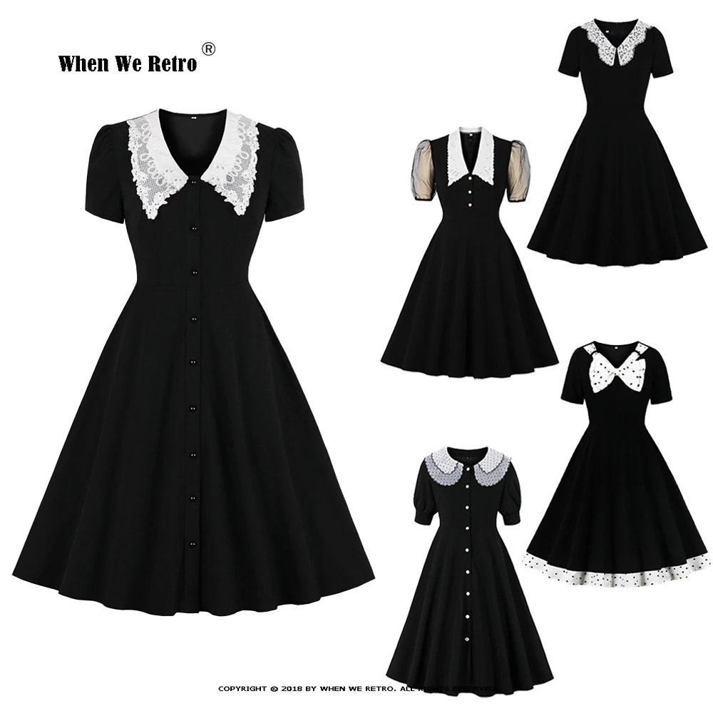 

Элегантное черное платье с воротником Питер Пэн VD2230 женское вечернее Клубное винтажное готическое платье