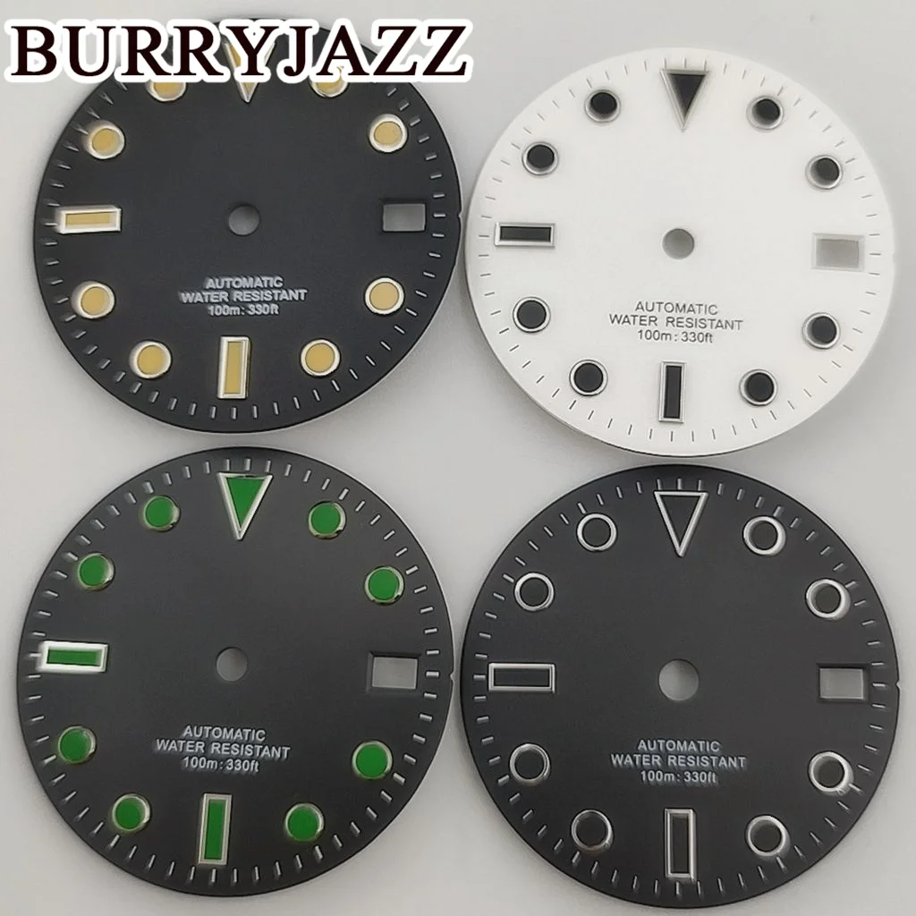 

BURRYJAZZ 28.5mm Black White Orange Green Sterile Watch Dial Fit NH35 Movement Fit 3 O'clock 3.8 O'clock Case Crown