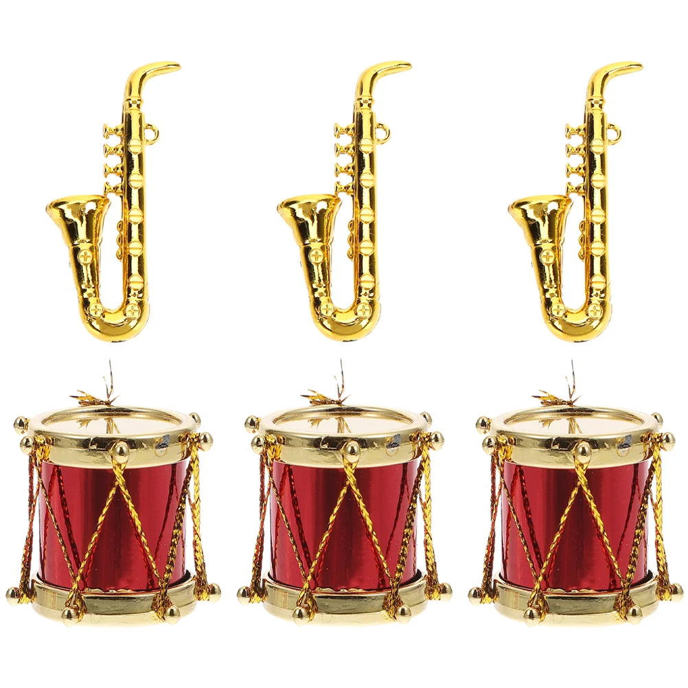 

3 Sets Toys Mini Sax Saxophone Photo Prop Tiny Drum House Musical Instrument Pp Miniature