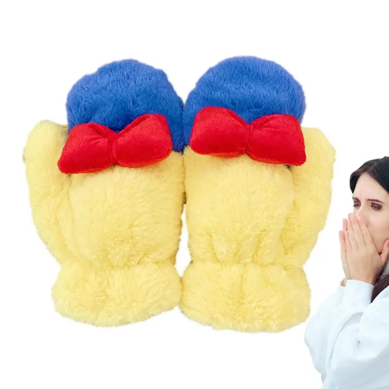 

Women Warm Gloves Thicken And Keep Warm Gloves Hanging Neck Color Contrast All Finger Riding Cold-proof Gloves For Girls And