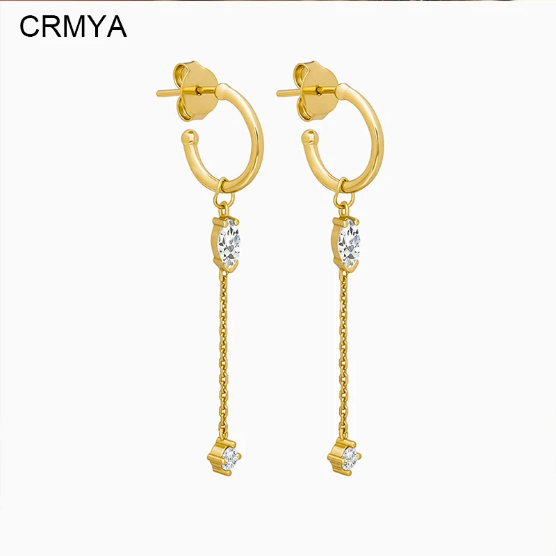 

CRMYA Gold Plated Drop Earrings For Women Fashion Piercing CZ Zircon Initial Chain Earrings 2023 Jewelry Accessories Wholesale