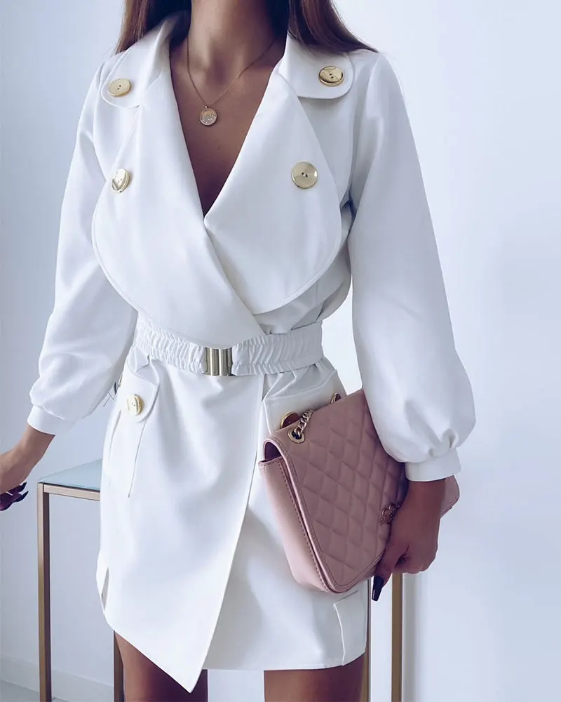 

Женское платье с длинным рукавом, V-образным вырезом и пуговицами