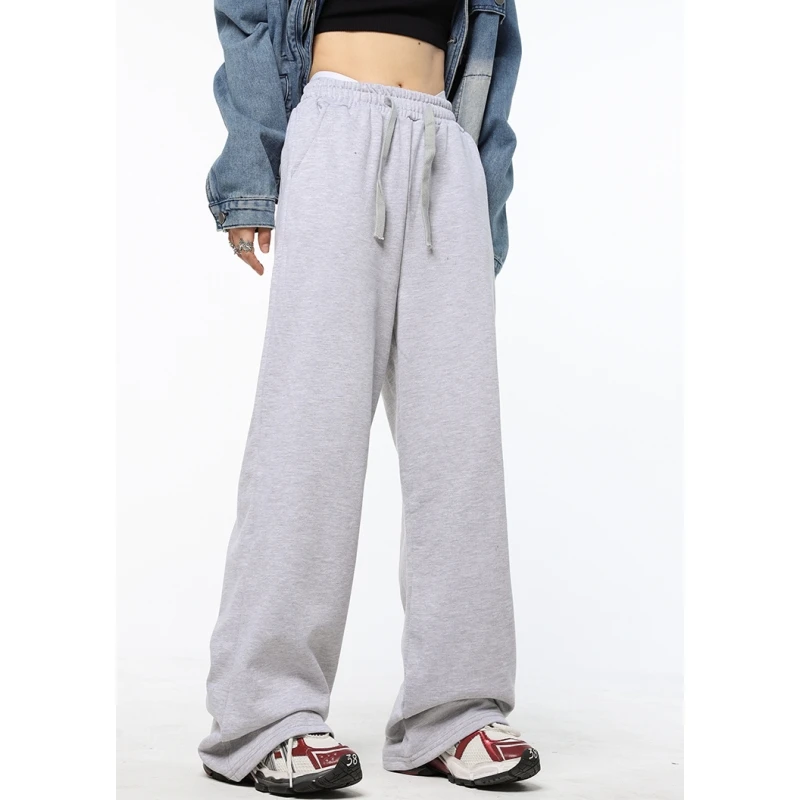 

Grey Womens Casual Pants High Waist Vintage Straight Baggy Pants American Streetwear Style Fashion Female Wide Leg Trouser