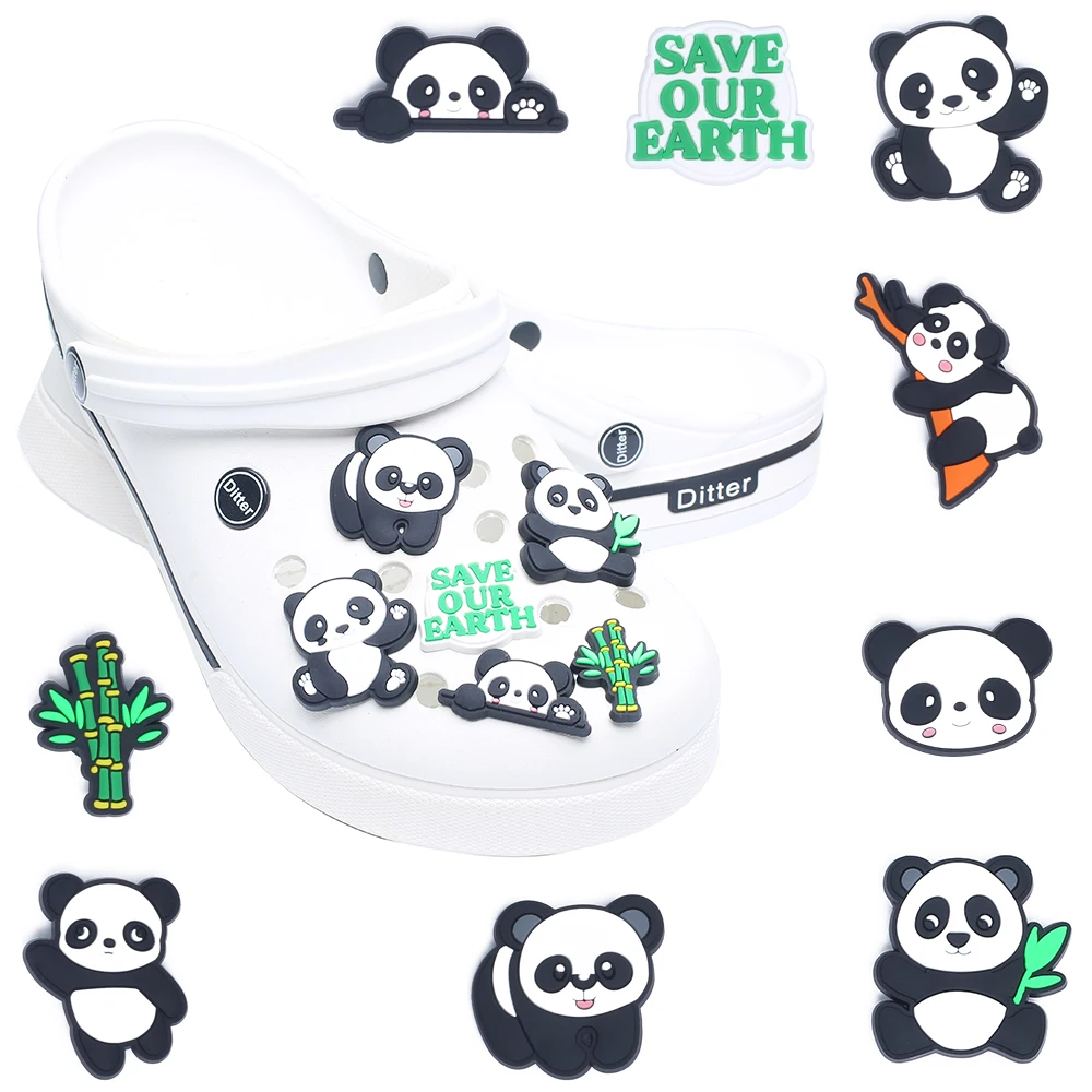 

Single Sale 1pcs Kawaii Panda PVC Shoe Charms Accessories Shoe Decorations Shoe Buckles Accessories Fit Bands Bracelets CrocJIBZ