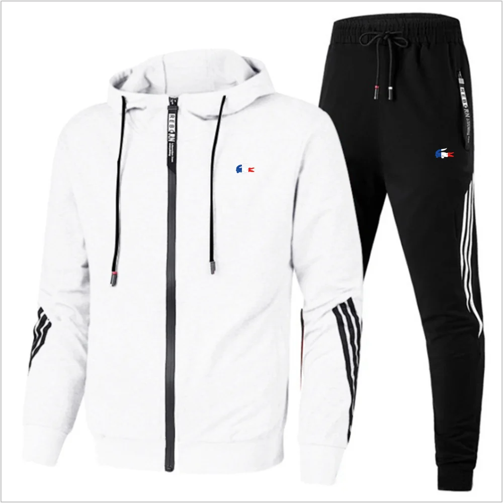 Autumn and winter, men's hoodie, sports pants, polyester jogging jacket, high quality, fashionable men's zipper Hoodie two piece