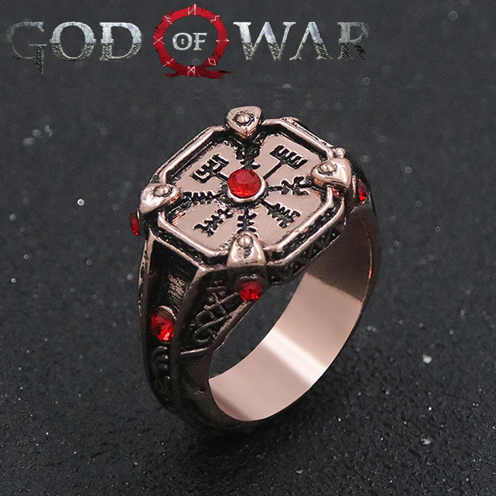 Game God of War Kratos Cosplay Rings Stone Mason Viking Compass Ring For Men Women Jewelry Accessories Gift