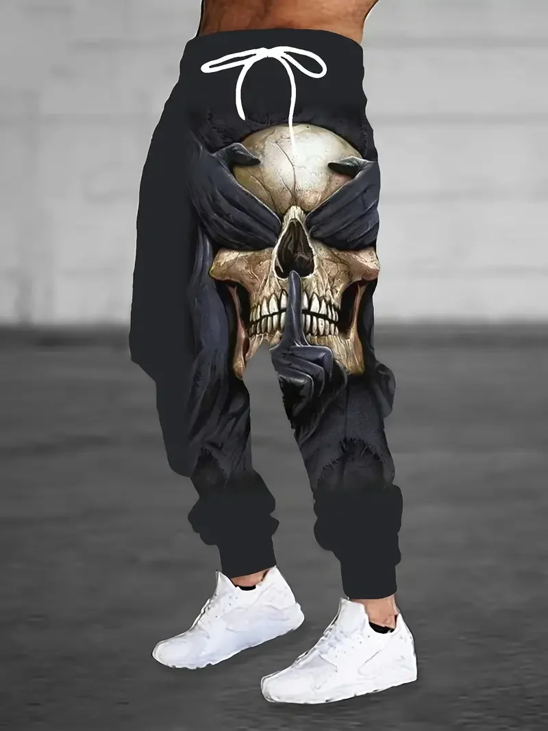 Мужские штаны для фитнеса и бега спортивные с принтом черепа новинка 2024