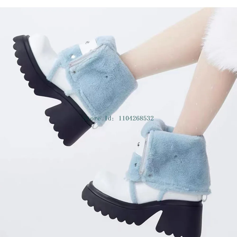 Универсальные ботильоны с заклепками на меху круглый носок толстый каблук