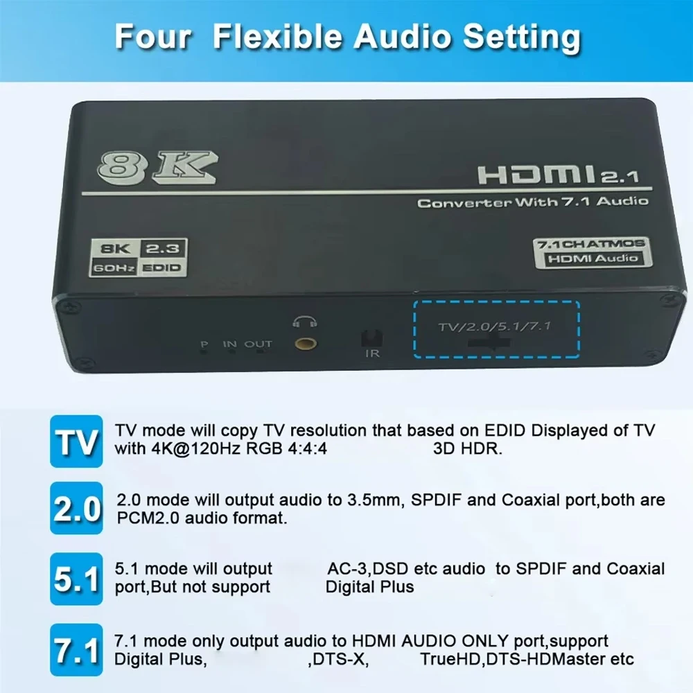 HDMI 2.1 аудиоэкстрактор 4K 120 Гц 8K 60 Гц HDMI видео разветвитель аудио конвертер приемник для PS5 Xbox S TV (art.: 3920d17571369) - 3920d17571369