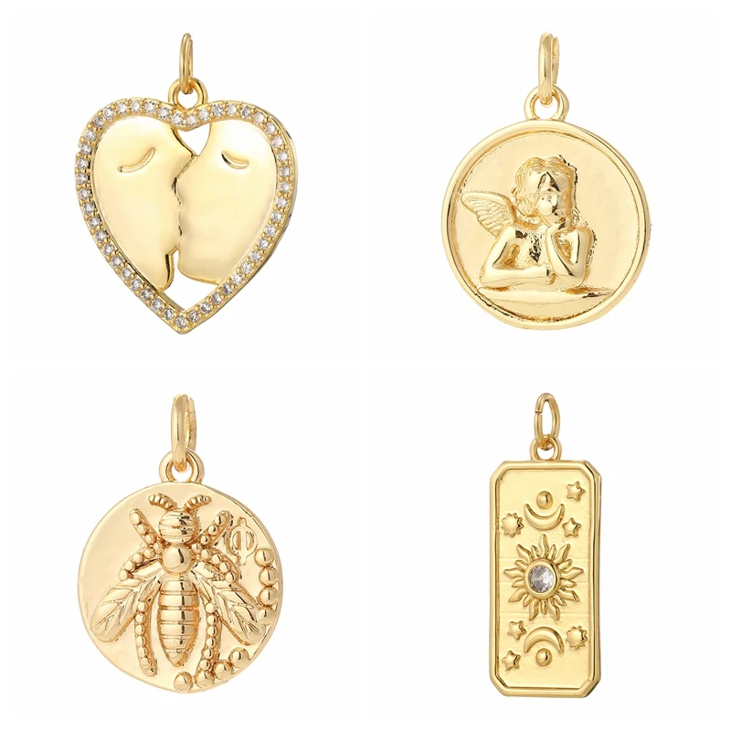 

Face Heart Pendant Gold color DIY Jewelry Copper Zircon Jewelry Making charms for necklace Bracelet Accessories Gift