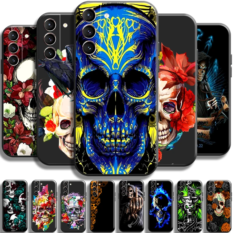 

Death Skull Flower For Samsung Galaxy S22 S21 S20 Plus Ultra 5G Case S21 S20 FE Phone Case Funda Cover Full Protection Black