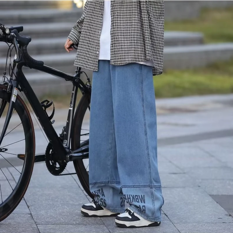 DEEPTOWN Loose Straight Jeans for Men Patchwork Letter Denim Pants Casual Streetwear Trousers Male Wide Leg Hip Hop Plus 5XL