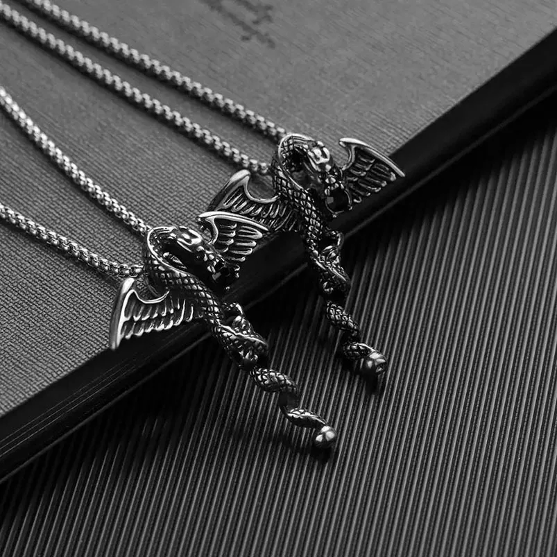 

Fashion Retro Demon Flying Dragon Spit Beads With Wings Cross Pendant Pearl Necklace Men's Ladies Street Rock Hip-Hop Necklace