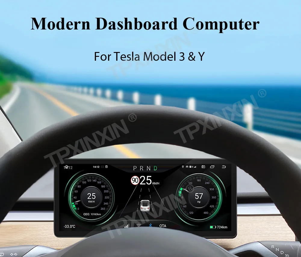 

For Tesla Model 3 Model Y Car Dashboard Instrument Display Speedometer meter Virtual LCD Instrument Cluster Cockpit