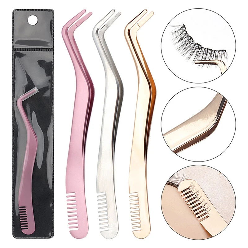 

1 PC Eyelash Comb Tweezers Makeup Stainless Steel Lashes Extension Tweezers Tools