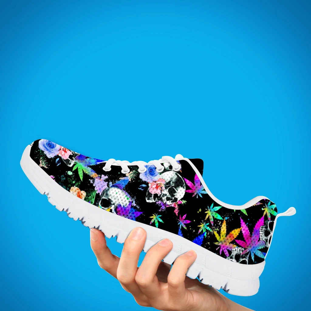 

INSTANTARTS Rainbow Skull Leaves Printed Flats Shoes Women Female Casual Sneakers Light Mesh Teenagers Girls Walking Shoes 2022