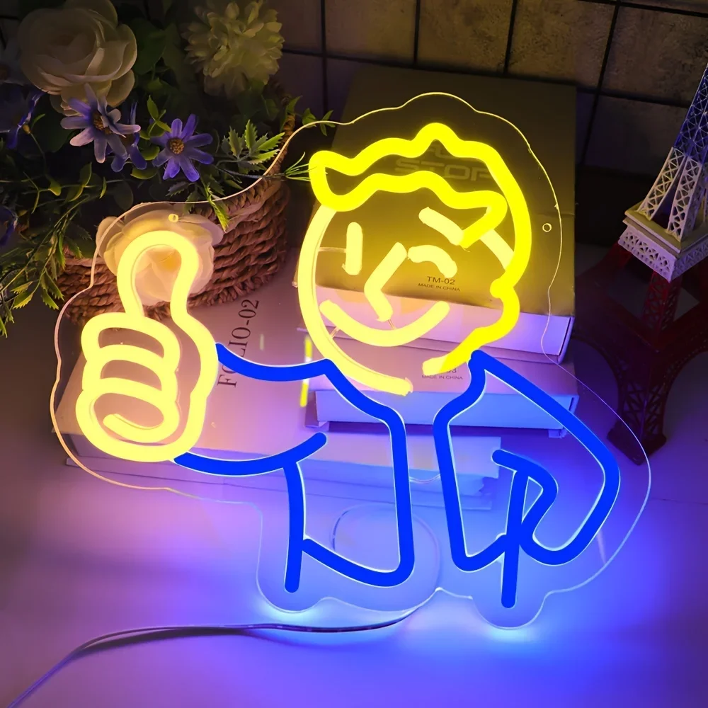 Акриловая неоновая вывеска Vault Boy с регулируемой яркостью многоцветное украшение