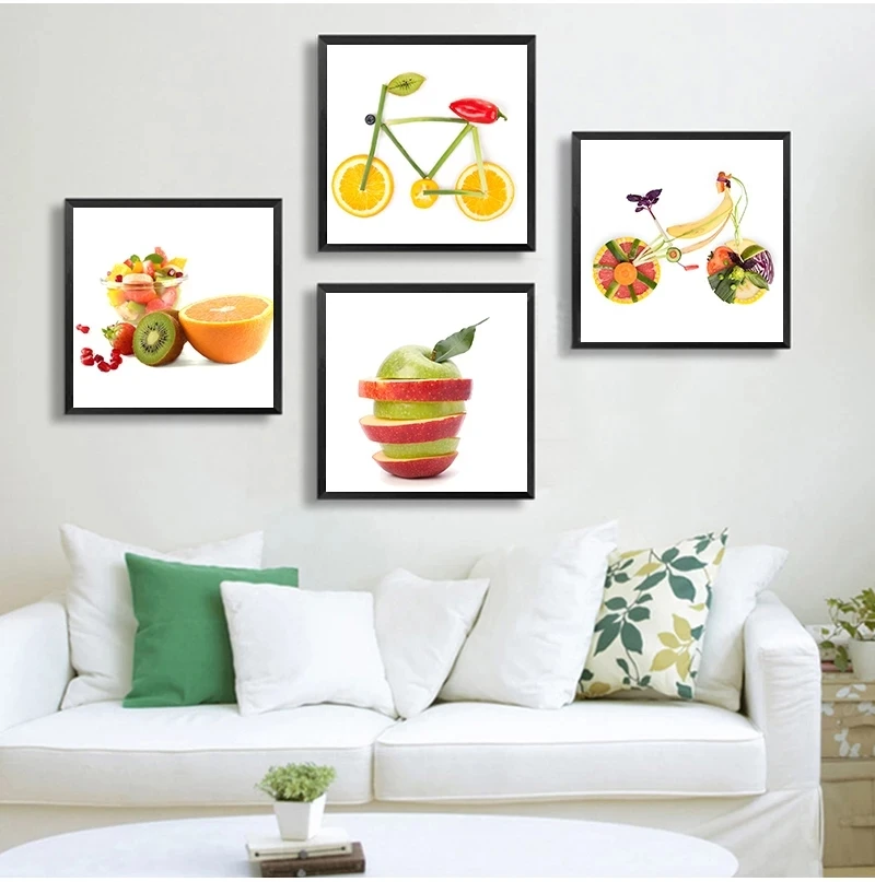 

Картина еды забавные овощи фрукты велосипед искусство лимон велосипед часы постер скандинавский Кухня Спальня Декор без рамки