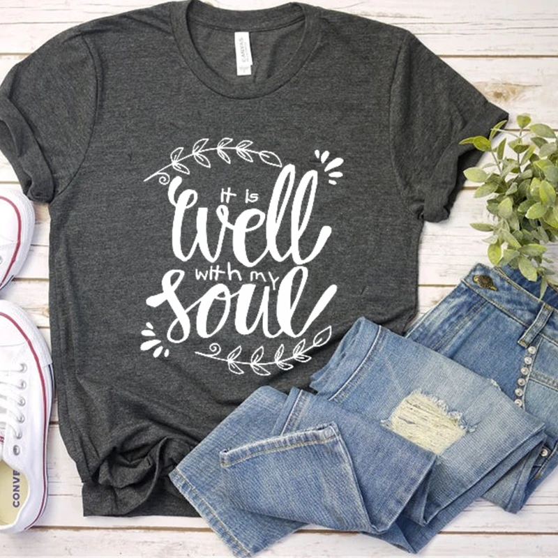 

Christian T-Shirt, Hymn Shirt Jesus Tee Bible Verse T Shirt Faith Based shirt Religious Tees It Is Well With My Soul Tees