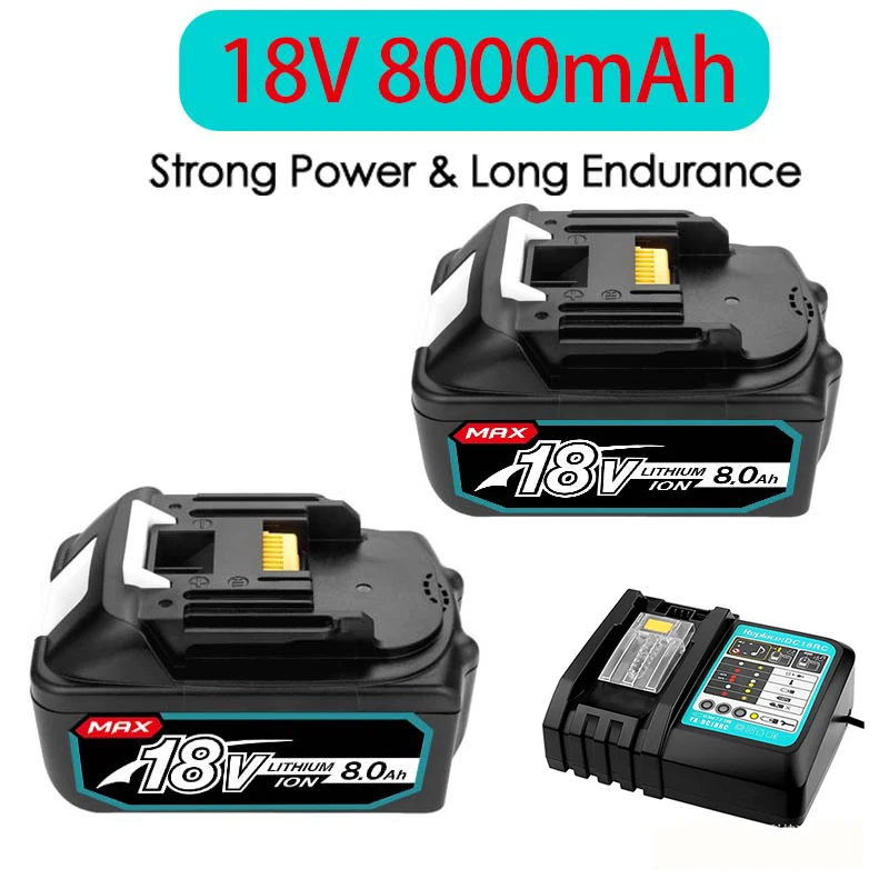 Original Makita 18V 8Ah 18650 Lithium Ion Battery for Radio Saw Lawn Mower Battery LXT BL1860B Aicherish With Charger