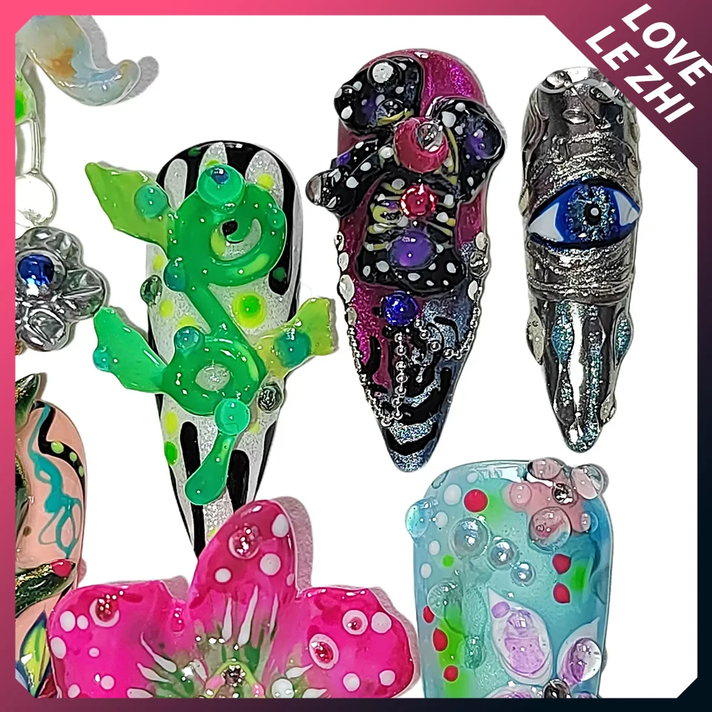 Художественные Креативные 3D Искусственные ногти Y2K в стиле панк ручной работы на