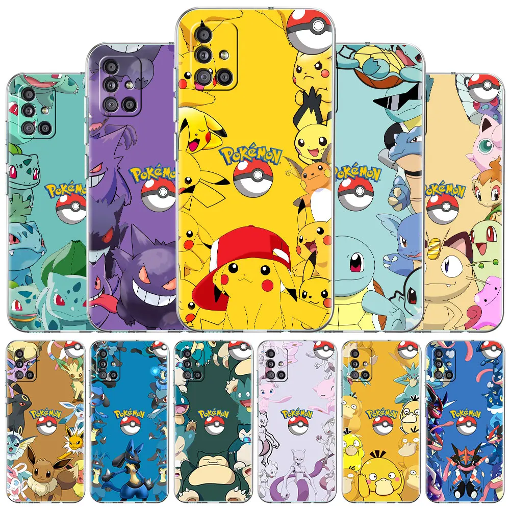 

Clear Case For Samsung Galaxy A52 A12 A51 A32 A21s A71 A32 A22 50 A70 A31 A72 5G Phone Cover Pika Pokemoon Cute